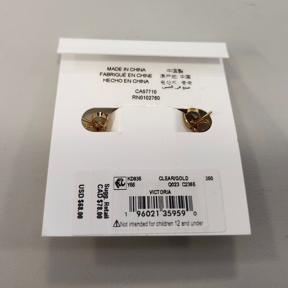 NWT Kate Spade Victoria Clear/Gold Huggies Earrings - Picture 2 of 2